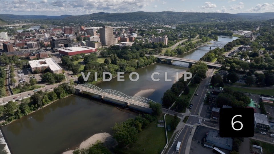 CLIP 6 - Binghamton, NY aerial flight crossing Susquehanna River towards downtown