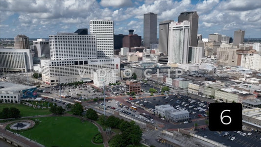 CLIP 6 - New Orleans, LA Vol. 1 - grand view of skyline as streetcars pass by downtown