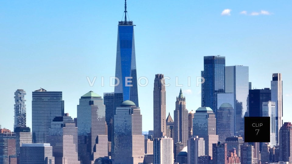 CLIP 7 - New York, NY One World Trade Center and skyline as helicopter flies past office towers