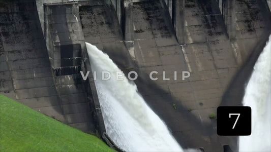 CLIP 7 - Dramatic zoom view of Kinzua Dam releasing water downstream after rainfall in Allegheny National Forest