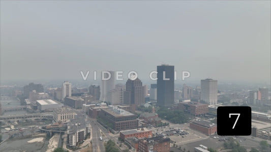 CLIP 7 - Rochester, NY Vol. 8 - city skyline as Canada wildfire smoke hovers over downtown office towers