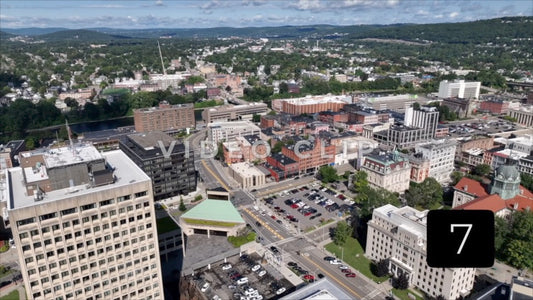 CLIP 7 - Binghamton, NY aerial flight over downtown and turning around over building
