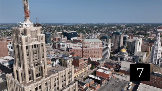 CLIP 7 - Buffalo, NY aerial downtown looking towards gold dome on Buffalo Savings Bank