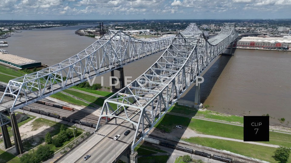 CLIP 7 - New Orleans, LA big view of Crescent City Connection Bridge