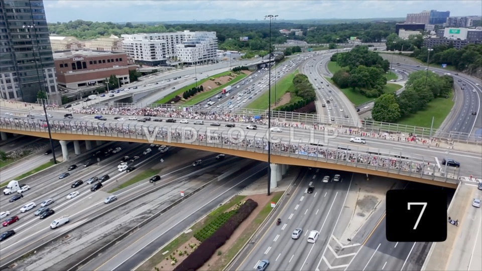 CLIP 7 - Atlanta, GA No Kings Protest - Slow flight towards highway overpass with protesters