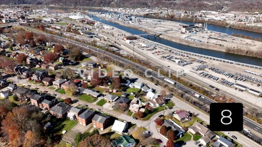 CLIP 8 - Charleston, WV aerial view of Blaine Island, highway and neighborhood