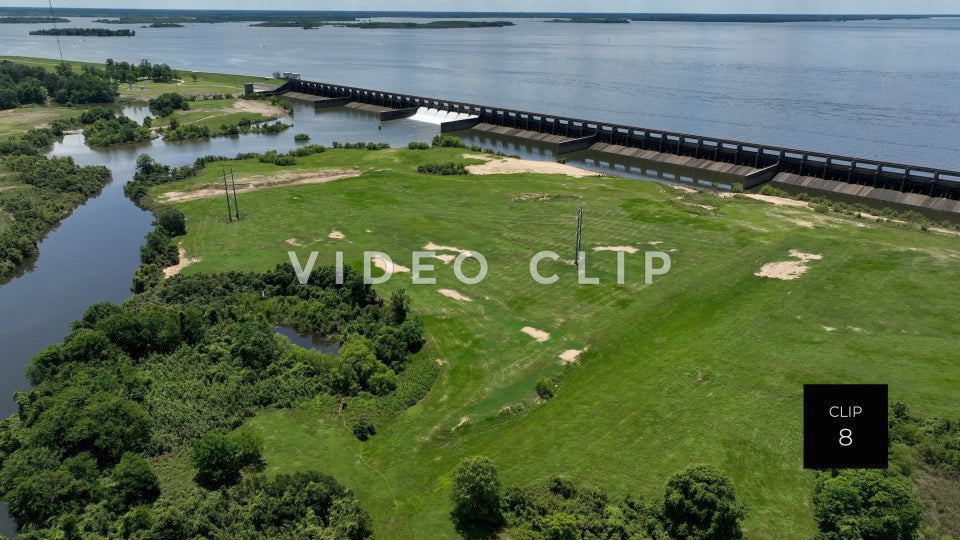 Stock video CLIP 8 - Lake Marion, SC approaching Santee River Dam with river below