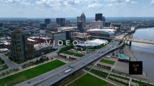 CLIP 8 - Louisville, KY slow flight over highway towards downtown skyline