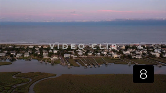 CLIP 8 - Pawleys Island, SC flying towards ocean from tidal marsh at sunset