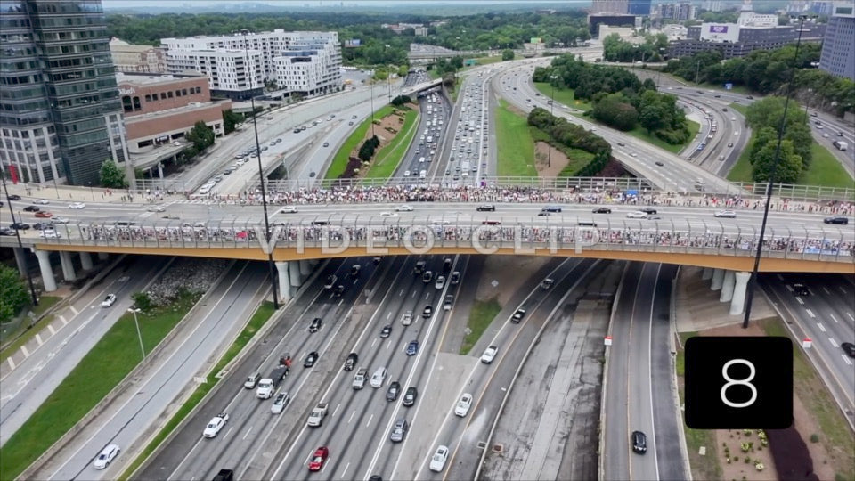 CLIP 8 - Atlanta, GA No Kings Protest - Highway overpass above 75/85 with protesters
