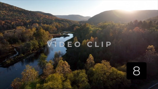 CLIP 8 - Tioga Dam and Reservoir, PA flying towards mountains during sunset