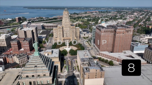 CLIP 8 - Buffalo, NY aerial pulling away from downtown to reveal city skyline