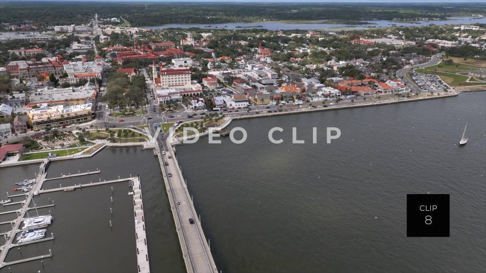 CLIP 8 - St Augustine, Florida flying over downtown from inlet