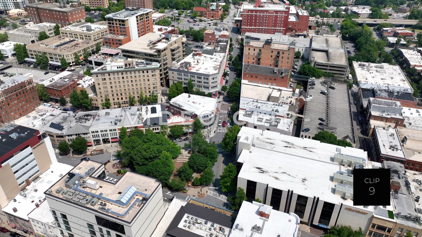 CLIP 9 - Asheville, NC looking down as drone flies over downtown