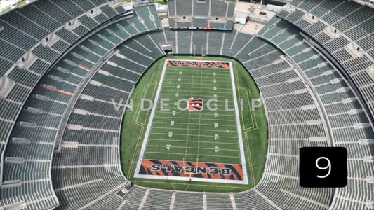 CLIP 9 - Cincinnati, Ohio dramatic aerial of Bengals football field in Paycor Stadium