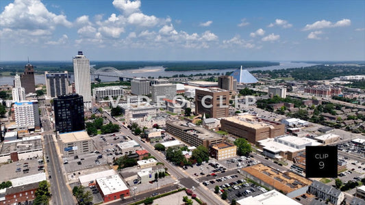 CLIP 9 - Memphis, TN big view of city skyline with Mississippi River on horizon