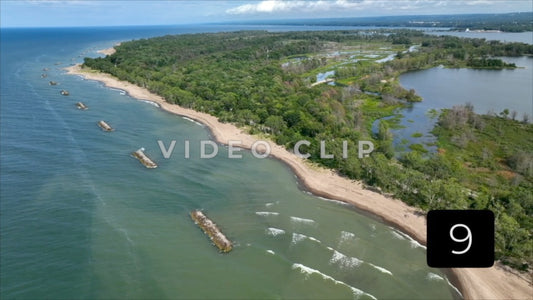 CLIP 9 -  Erie, PA Presque Isle State Park rising over coastline to view nature area