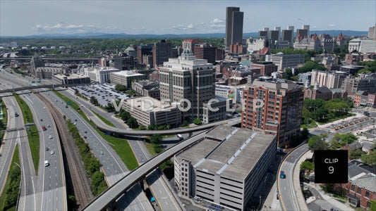 CLIP 9 - Albany, NY Traffic on highway below then slow turn towards downtown