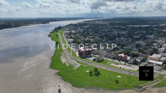 CLIP 9 - New Orleans, LA Flood wall between Mississippi river and neighborhood