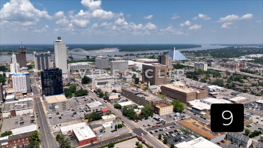 CLIP 9 - Memphis, TN big view of city skyline with Mississippi River on horizon