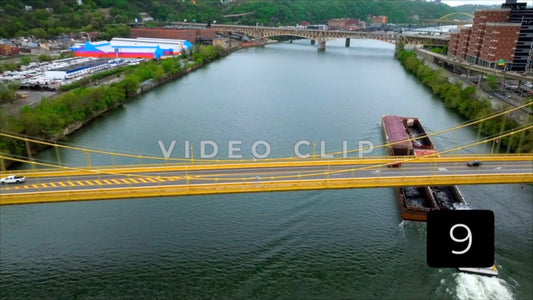 CLIP 9 - Pittsburgh, PA Vol. 2 - barges on river under bridge downtown