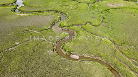 4k Still Frame - McClellanville, SC aerial looking down on natural salt water tidal marsh