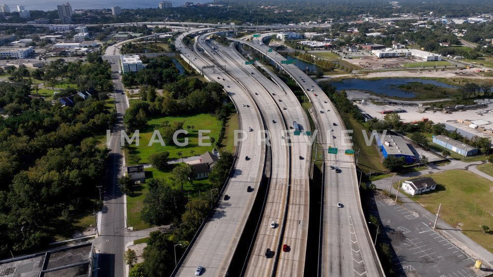 4k Still Frame - Jacksonville, FL aerial cars traveling on Interstate 95