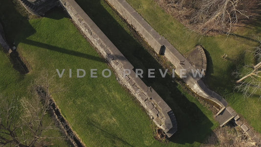 Video - Historic Enlarged Erie Canal Lock 60 - aerial pull up over lock channels