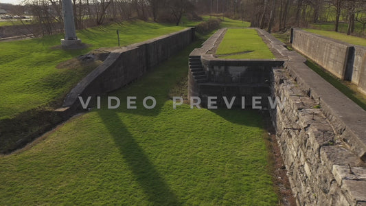Video - Historic Enlarged Erie Canal Lock 60 - aerial flight through Lock canal channel