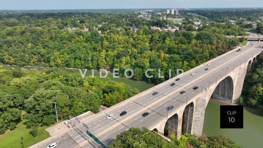 CLIP 10 - Rochester, NY Veterans Memorial Bridge with cars traveling over Genesee river