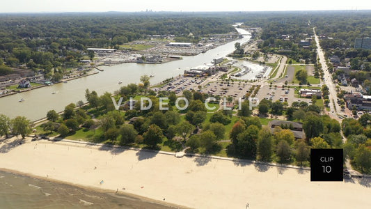 CLIP 10 - Aerial view of Port of Rochester by Ontario Beach Park on Genesee river