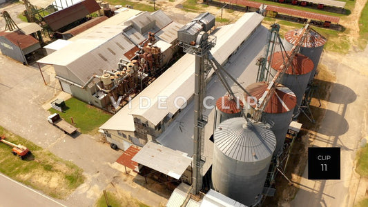 CLIP 11 - Hawkinsville, GA factory with silos in downtown industrial center