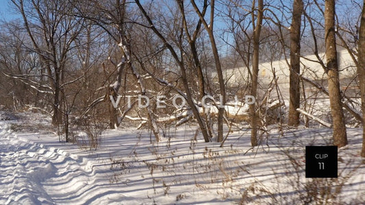 CLIP 11 - Snow mobile trail in Winter beside moving train