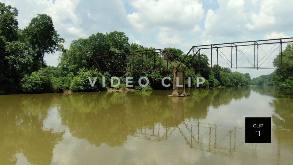 CLIP 11 - Chattahoochee River - Abandoned bridge crossing peaceful river in South Georgia