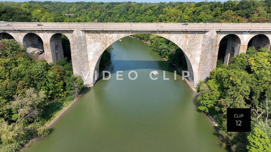 CLIP 12 - Rochester, NY Veterans Memorial Bridge view of with arch over Genesee river