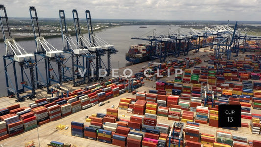 CLIP 13 - Charleston, SC Port of Charleston with view of waterway and shipping containers awaiting transport