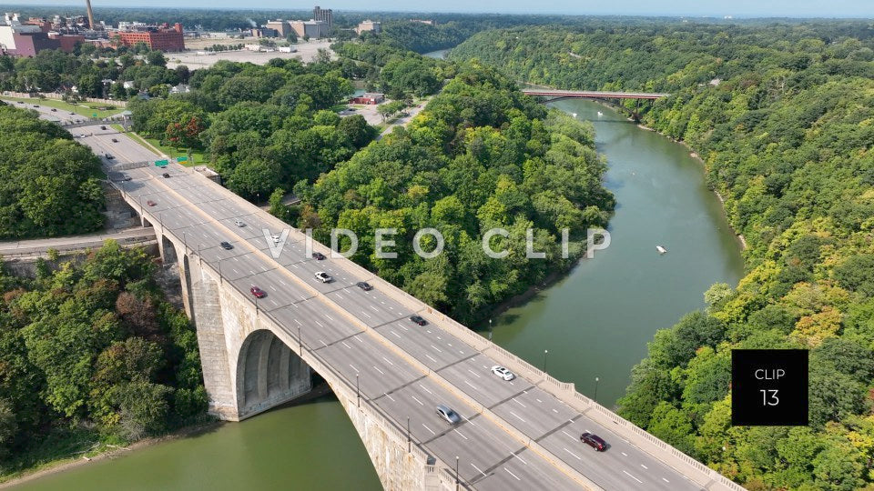 CLIP 13 - Rochester, NY Veterans Memorial Bridge with view of Genesee Riverway Trail bridge