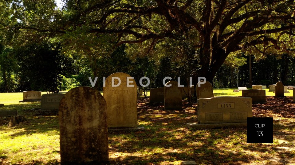 CLIP 13 - Indiantown Presbyterian Church graves shaded by oak trees in cemetery