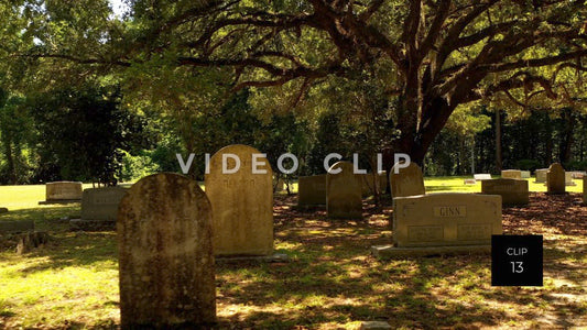 CLIP 13 - Indiantown Presbyterian Church graves shaded by oak trees in cemetery