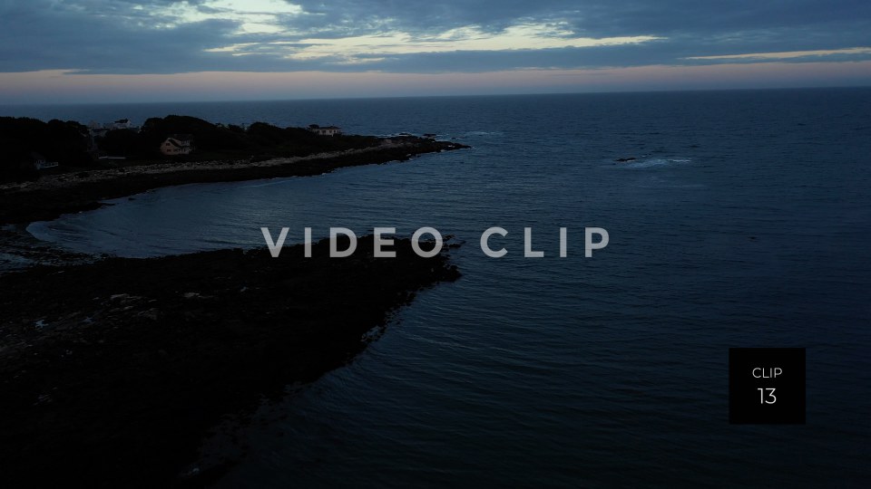 CLIP 13 - Maine Coast flying over ocean at Timber Point at sunset