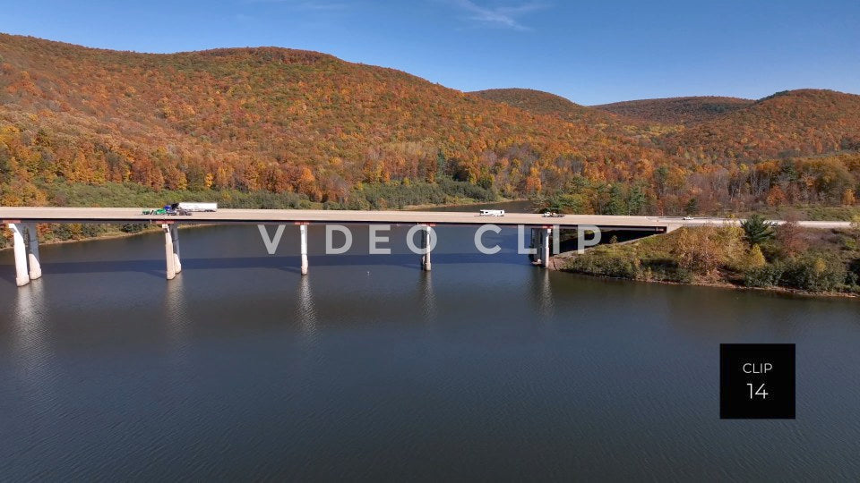 CLIP 14 - Tioga Dam and Reservoir, PA cars and trucks driving over bridge