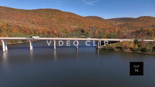 CLIP 14 - Tioga Dam and Reservoir, PA cars and trucks driving over bridge