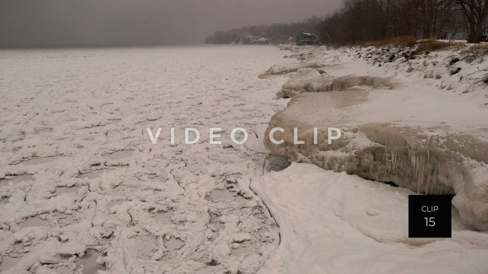 CLIP 15 - Winter Lake Ontario ice formations along frozen shoreline