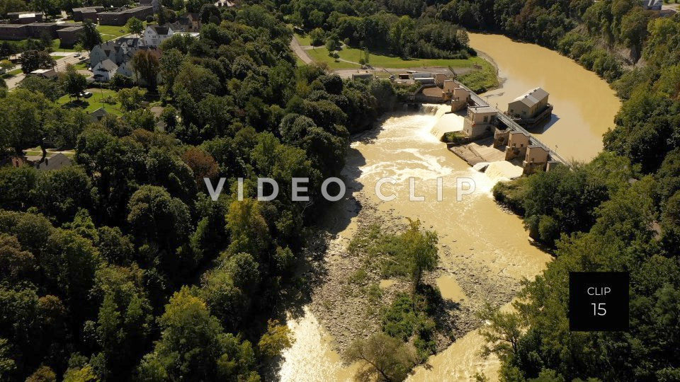 CLIP 15 - Rochester, NY aerial approaching Middle Falls on Genesee River