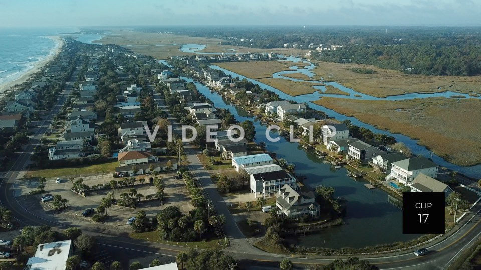 CLIP 17 - Litchfield Beach, SC aerial looking South with view of beach houses