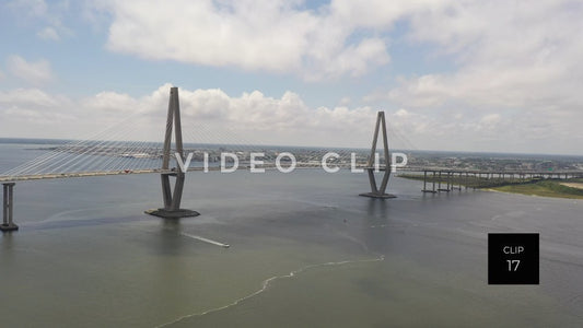 CLIP 17 - Charleston, SC cars crossing river on Arthur Ravenel Jr. Bridge