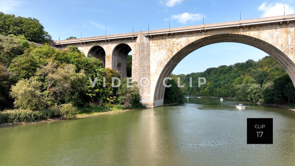 CLIP 17 - Rochester, NY Veterans Memorial Bridge with beautiful sunlight on arches