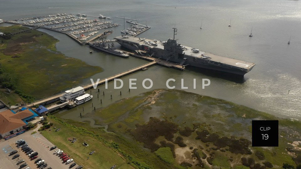 CLIP 19 - Charleston, SC USS Yorktown battleship in harbor at Patriots Point