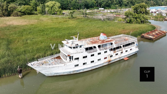 CLIP 1 - Spirit of Rochester abandoned cruise ship docked on Genesee River in Rochester, NY