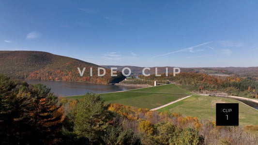 CLIP 1 - Tioga Dam and Reservoir, PA rising up to reveal reservoir